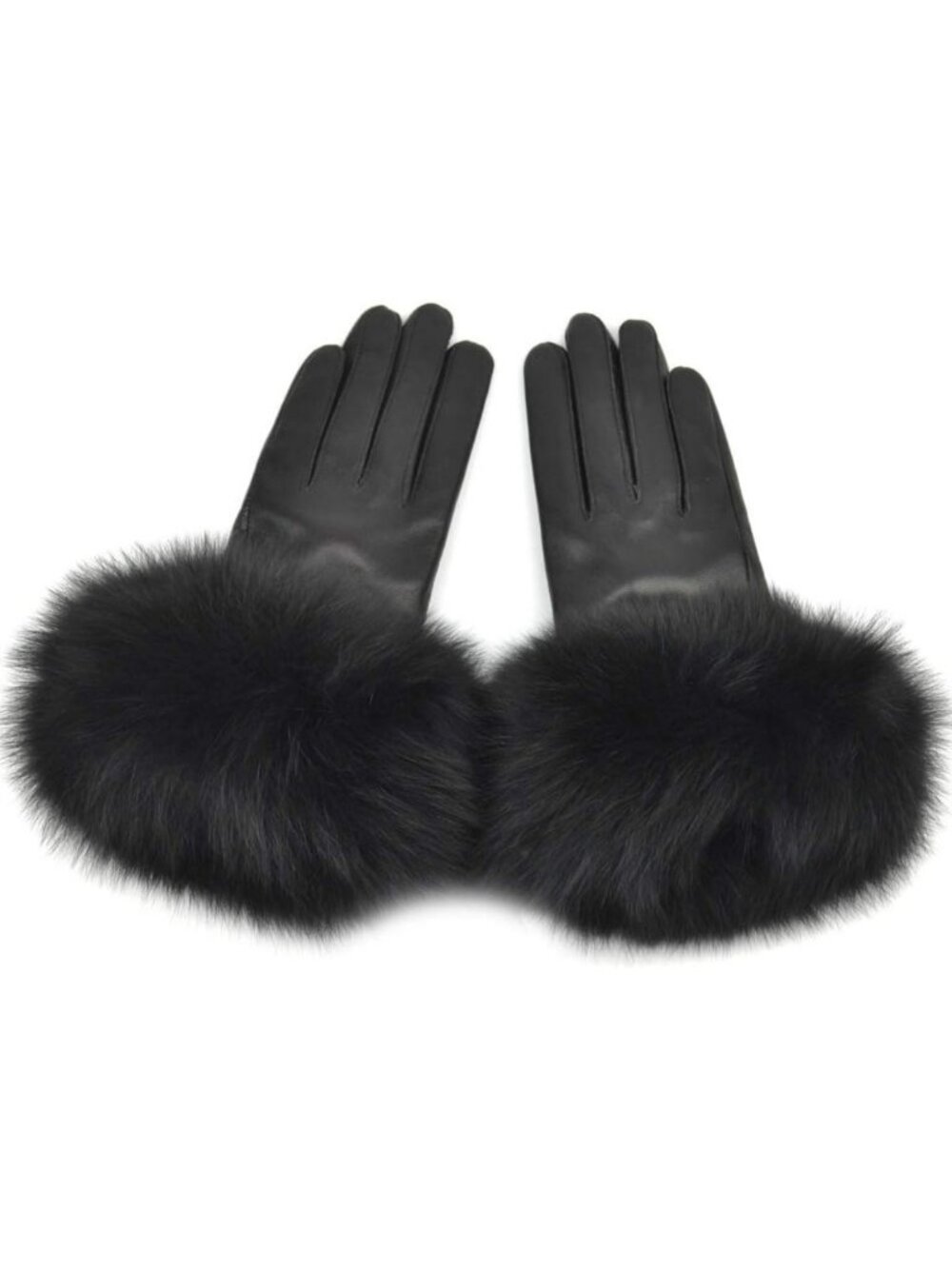 Stylish Women's Genuine Lambskin Leather Winter Gloves with Fox Fur Trim, Lined